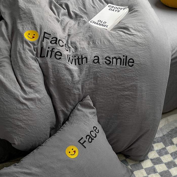 91家纺网 家纺一手货源 找家纺 优尚佳生活馆 2025新款水洗棉磨毛刺绣四件套 幻影灰