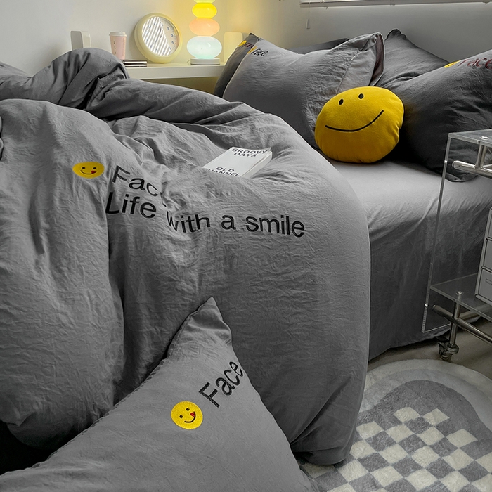 91家纺网 家纺一手货源 找家纺 优尚佳生活馆 2025新款水洗棉磨毛刺绣四件套 幻影灰