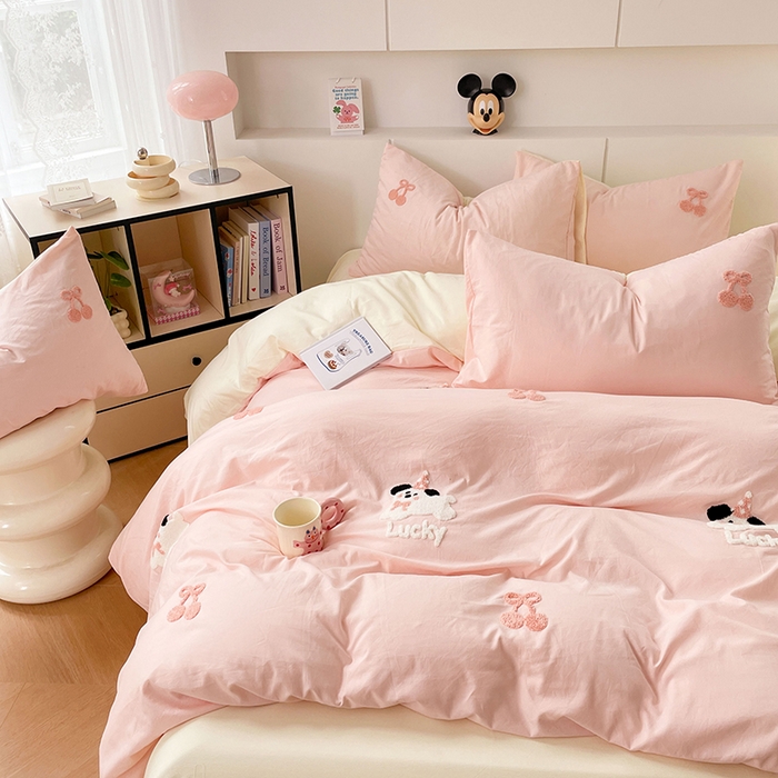 优尚佳生活馆 2025新款水洗棉毛巾绣四件套（提供买家秀） 樱桃奶狗