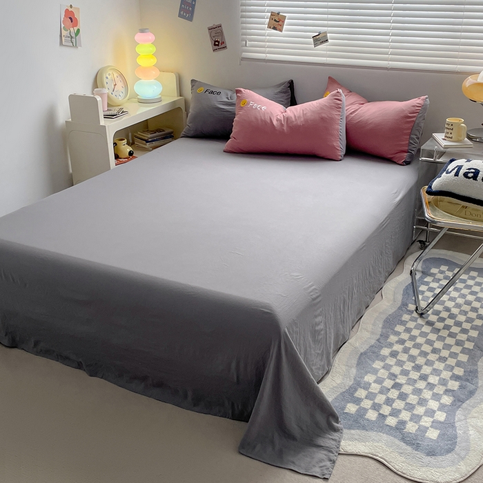 91家纺网 家纺一手货源 找家纺 优尚佳生活馆 2025新款水洗棉磨毛刺绣四件套 灰红相拥