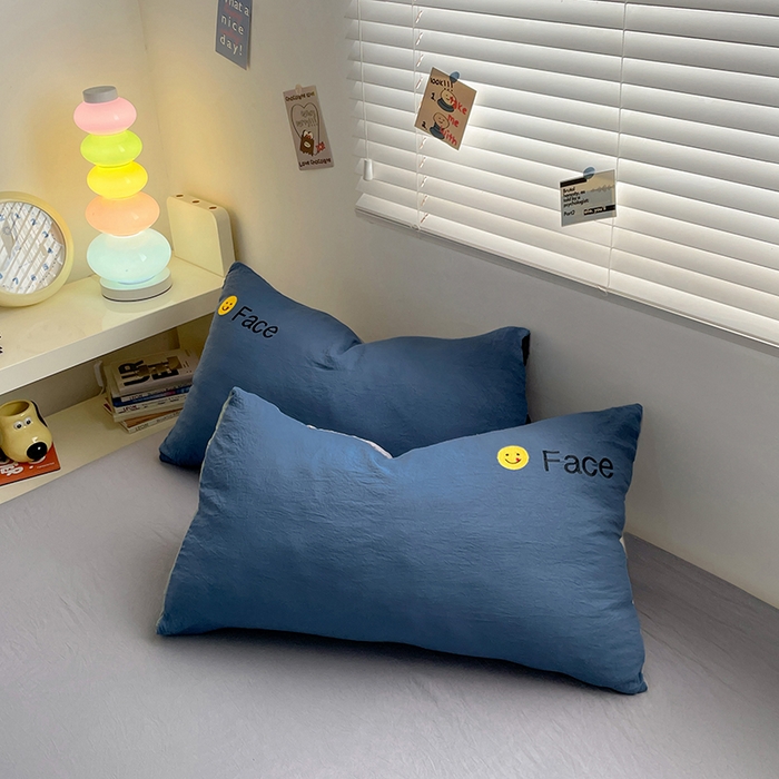 91家纺网 家纺一手货源 找家纺 优尚佳生活馆 2025新款水洗棉磨毛刺绣四件套 蓝灰约定