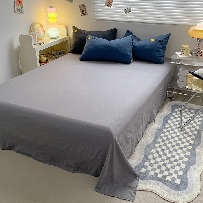 91家纺网 家纺一手货源 找家纺 优尚佳生活馆 2025新款水洗棉磨毛刺绣四件套 蓝灰约定