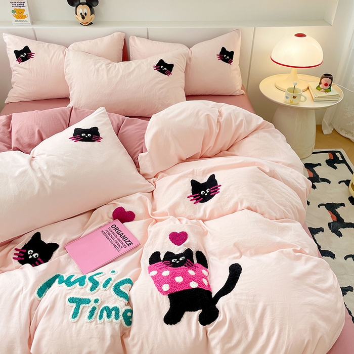 91家纺网 家纺一手货源 找家纺 优尚佳生活馆 2025新款水洗棉毛巾绣四件套（提供买家秀） 招财猫