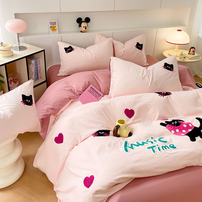 91家纺网 家纺一手货源 找家纺 优尚佳生活馆 2025新款水洗棉毛巾绣四件套（提供买家秀） 招财猫