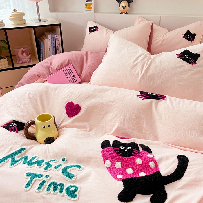 91家纺网 家纺一手货源 找家纺 优尚佳生活馆 2025新款水洗棉毛巾绣四件套（提供买家秀） 招财猫