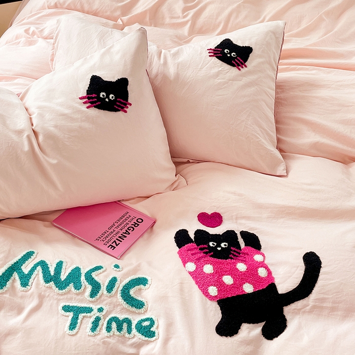 91家纺网 家纺一手货源 找家纺 优尚佳生活馆 2025新款水洗棉毛巾绣四件套（提供买家秀） 招财猫