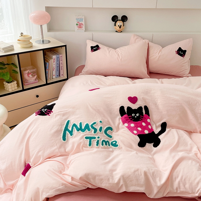 91家纺网 家纺一手货源 找家纺 优尚佳生活馆 2025新款水洗棉毛巾绣四件套（提供买家秀） 招财猫