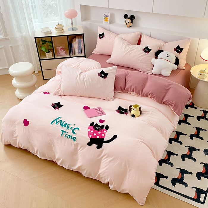 91家纺网 家纺一手货源 找家纺 优尚佳生活馆 2025新款水洗棉毛巾绣四件套（提供买家秀） 招财猫