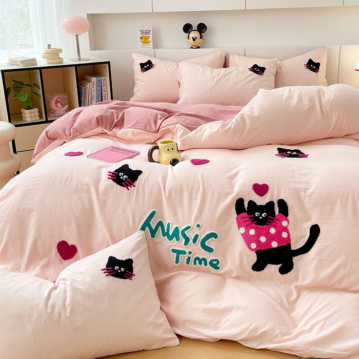 91家纺网 家纺一手货源 找家纺 优尚佳生活馆 2025新款水洗棉毛巾绣四件套（提供买家秀） 招财猫