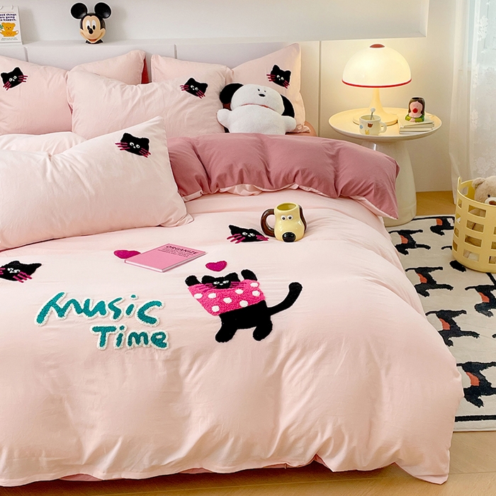 91家纺网 家纺一手货源 找家纺 优尚佳生活馆 2025新款水洗棉毛巾绣四件套（提供买家秀） 招财猫