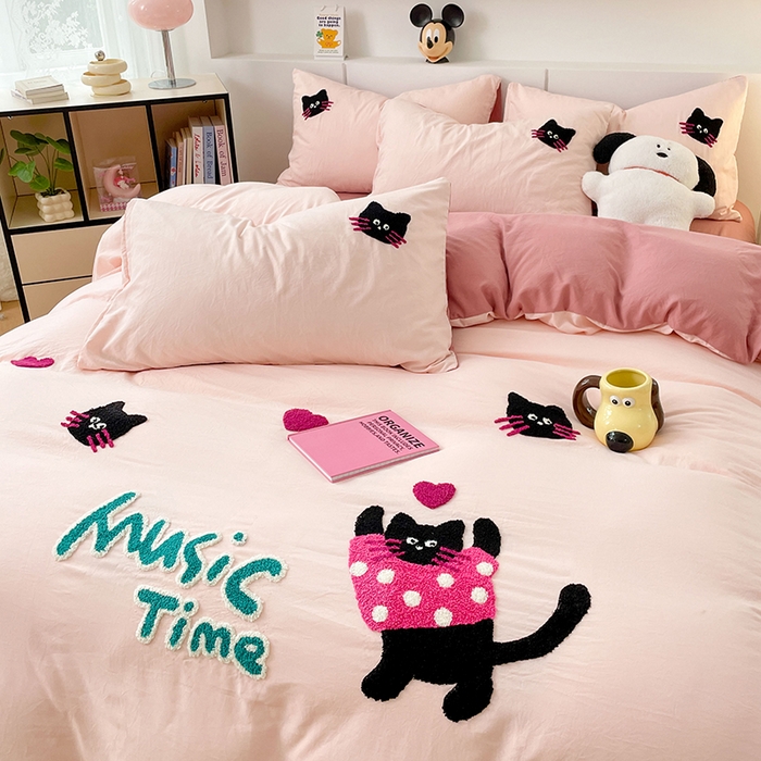 91家纺网 家纺一手货源 找家纺 优尚佳生活馆 2025新款水洗棉毛巾绣四件套（提供买家秀） 招财猫