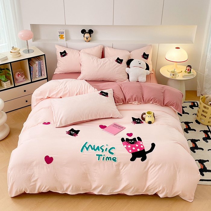 91家纺网 家纺一手货源 找家纺 优尚佳生活馆 2025新款水洗棉毛巾绣四件套（提供买家秀） 招财猫