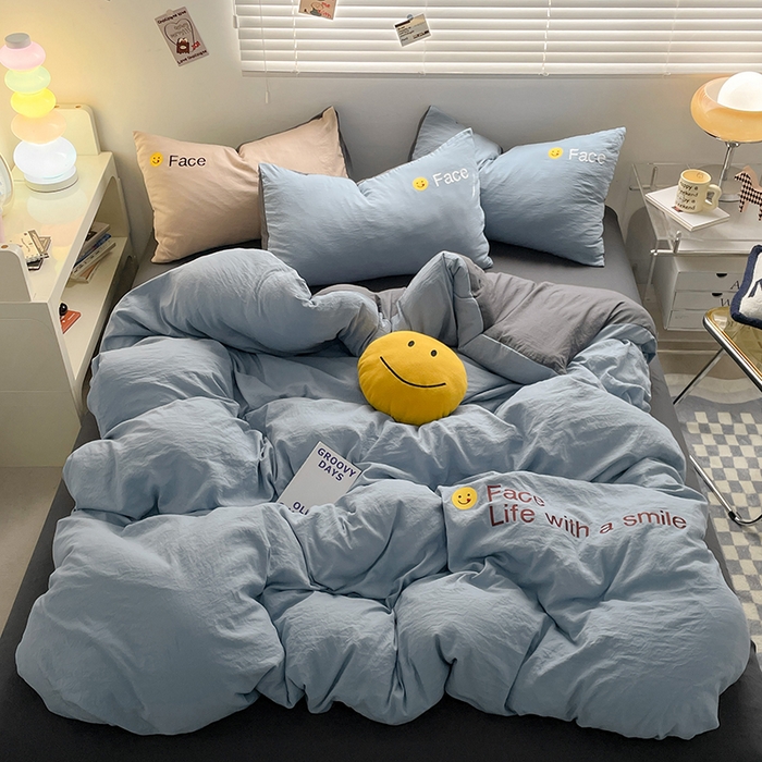 优尚佳生活馆 2025新款水洗棉磨毛刺绣四件套 蓝颜