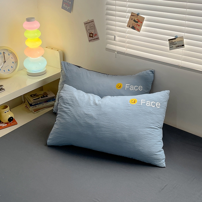 91家纺网 家纺一手货源 找家纺 优尚佳生活馆 2025新款水洗棉磨毛刺绣四件套 蓝颜