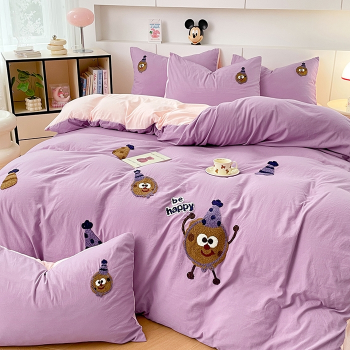 91家纺网 家纺一手货源 找家纺 优尚佳生活馆 2025新款水洗棉毛巾绣四件套（提供买家秀） 紫色曲奇