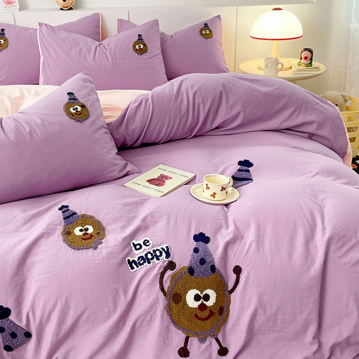 91家纺网 家纺一手货源 找家纺 优尚佳生活馆 2025新款水洗棉毛巾绣四件套（提供买家秀） 紫色曲奇