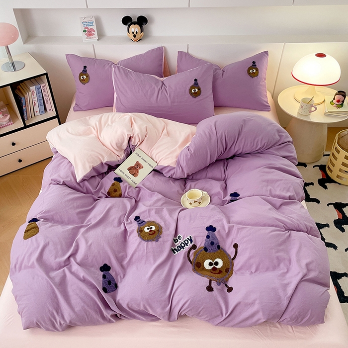 91家纺网 家纺一手货源 找家纺 优尚佳生活馆 2025新款水洗棉毛巾绣四件套（提供买家秀） 紫色曲奇