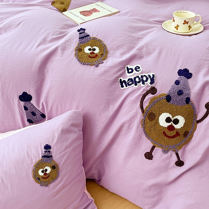 91家纺网 家纺一手货源 找家纺 优尚佳生活馆 2025新款水洗棉毛巾绣四件套（提供买家秀） 紫色曲奇