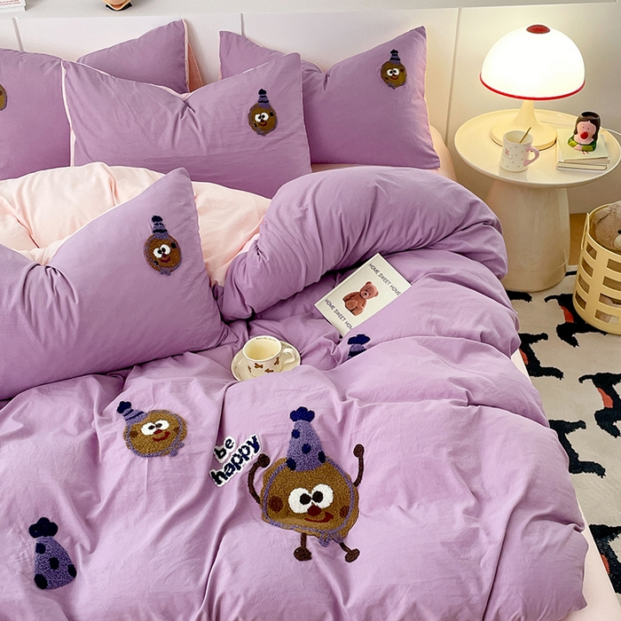 91家纺网 家纺一手货源 找家纺 优尚佳生活馆 2025新款水洗棉毛巾绣四件套（提供买家秀） 紫色曲奇