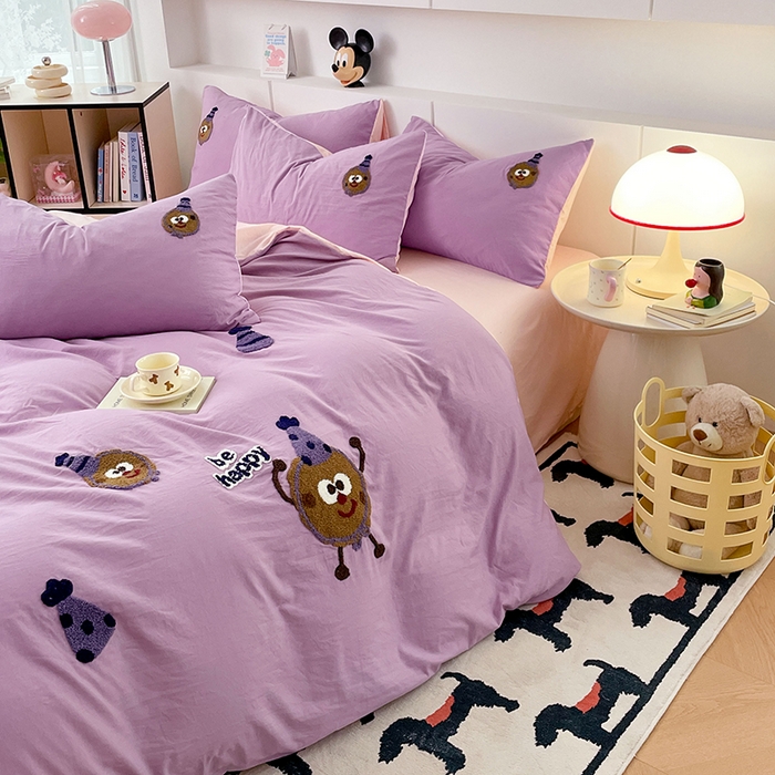 91家纺网 家纺一手货源 找家纺 优尚佳生活馆 2025新款水洗棉毛巾绣四件套（提供买家秀） 紫色曲奇