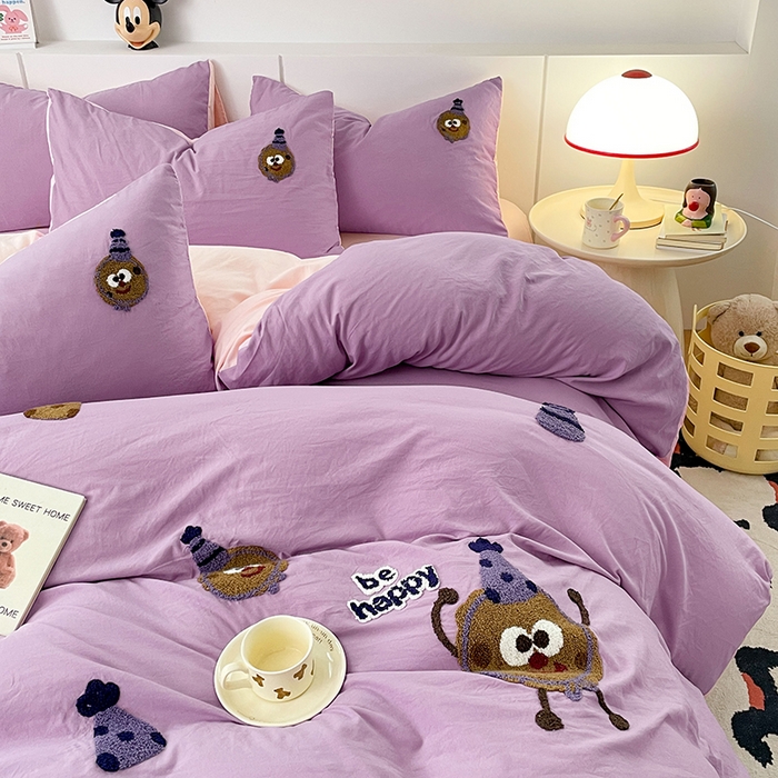 91家纺网 家纺一手货源 找家纺 优尚佳生活馆 2025新款水洗棉毛巾绣四件套（提供买家秀） 紫色曲奇