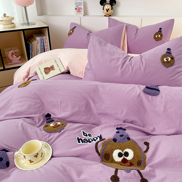 91家纺网 家纺一手货源 找家纺 优尚佳生活馆 2025新款水洗棉毛巾绣四件套（提供买家秀） 紫色曲奇