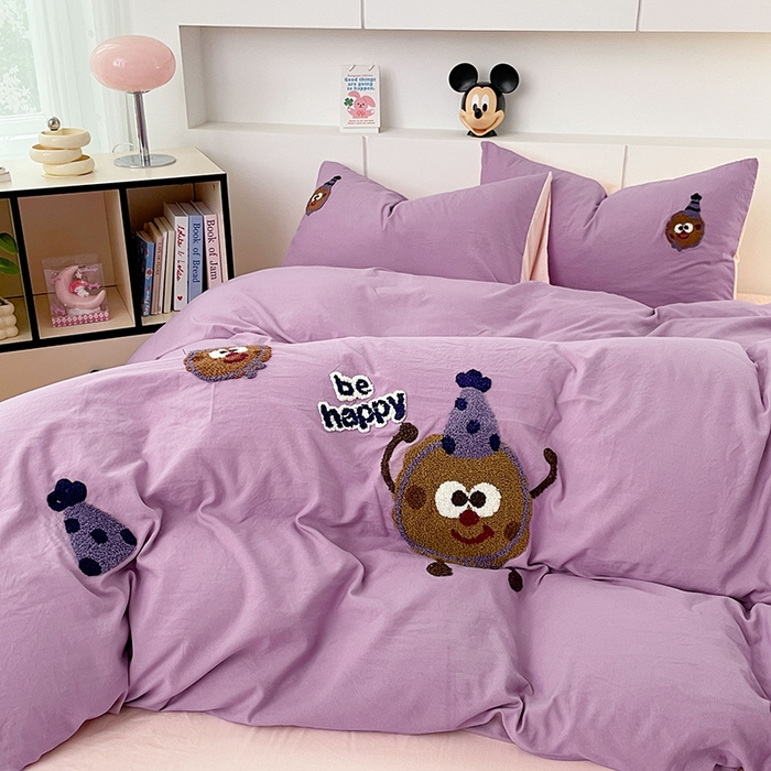 91家纺网 家纺一手货源 找家纺 优尚佳生活馆 2025新款水洗棉毛巾绣四件套（提供买家秀） 紫色曲奇