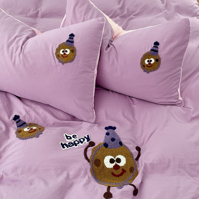 91家纺网 家纺一手货源 找家纺 优尚佳生活馆 2025新款水洗棉毛巾绣四件套（提供买家秀） 紫色曲奇