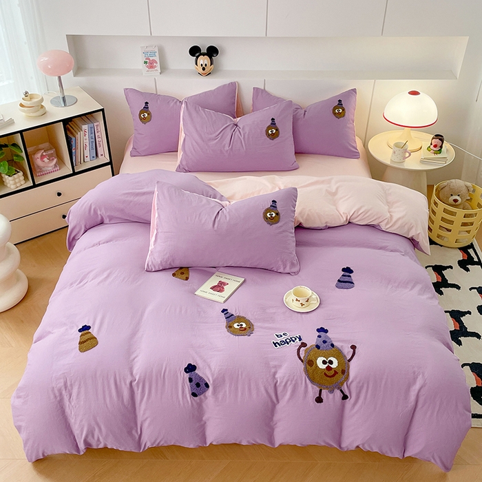 91家纺网 家纺一手货源 找家纺 优尚佳生活馆 2025新款水洗棉毛巾绣四件套（提供买家秀） 紫色曲奇