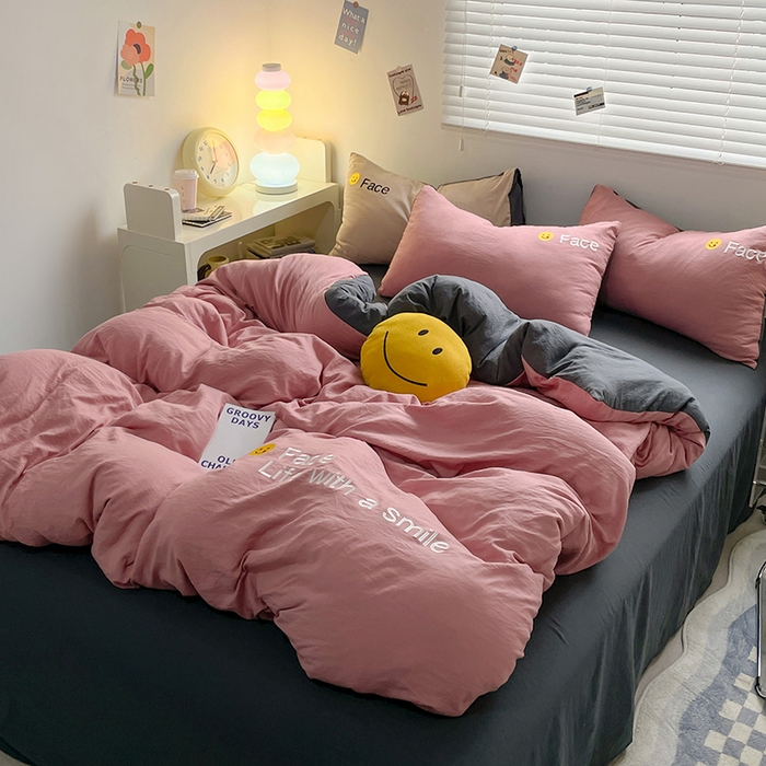 91家纺网 家纺一手货源 找家纺 优尚佳生活馆 2025新款水洗棉磨毛刺绣四件套 深灰相思豆