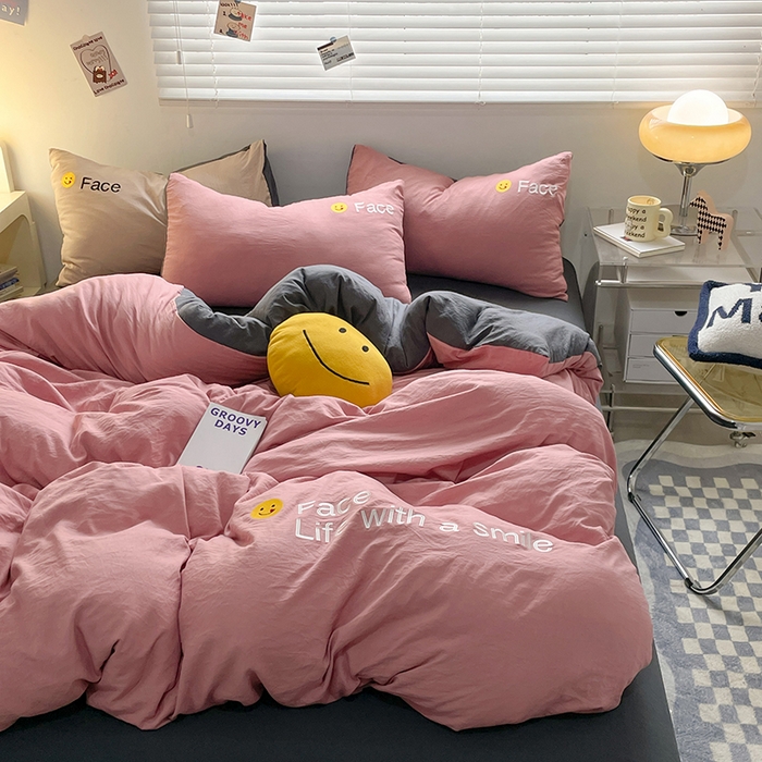 91家纺网 家纺一手货源 找家纺 优尚佳生活馆 2025新款水洗棉磨毛刺绣四件套 深灰相思豆