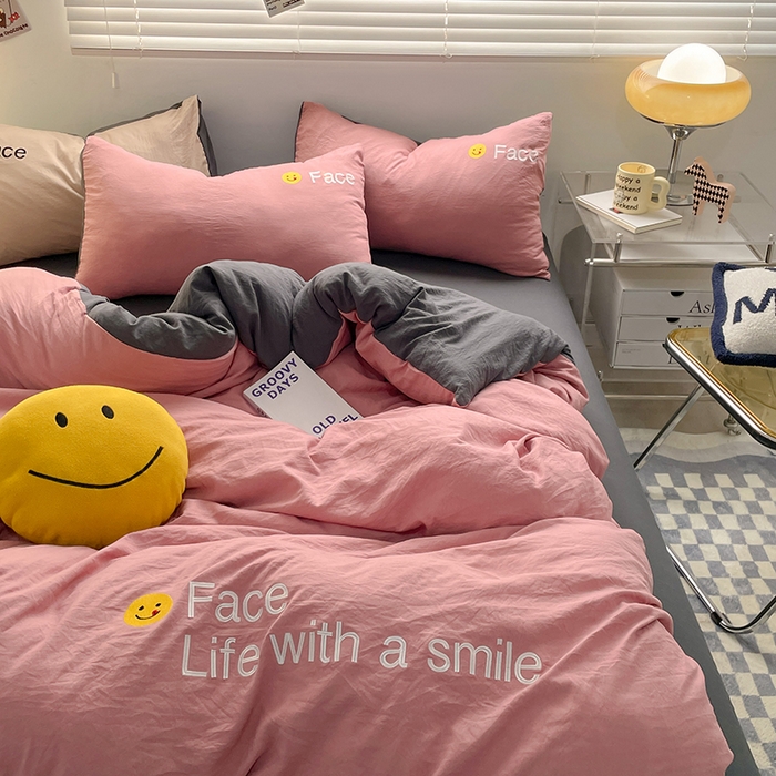 91家纺网 家纺一手货源 找家纺 优尚佳生活馆 2025新款水洗棉磨毛刺绣四件套 深灰相思豆