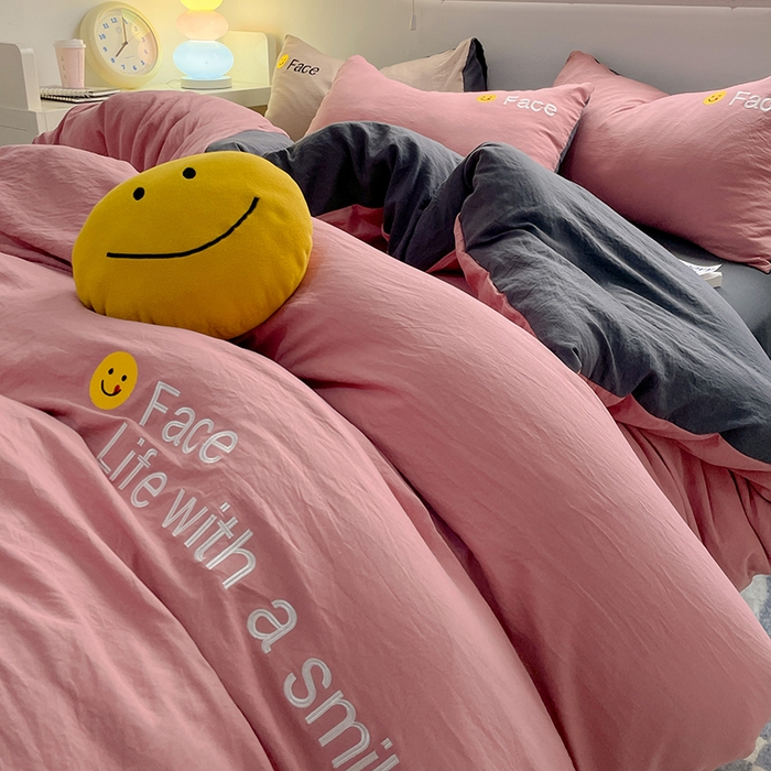 91家纺网 家纺一手货源 找家纺 优尚佳生活馆 2025新款水洗棉磨毛刺绣四件套 深灰相思豆