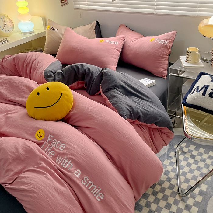 91家纺网 家纺一手货源 找家纺 优尚佳生活馆 2025新款水洗棉磨毛刺绣四件套 深灰相思豆