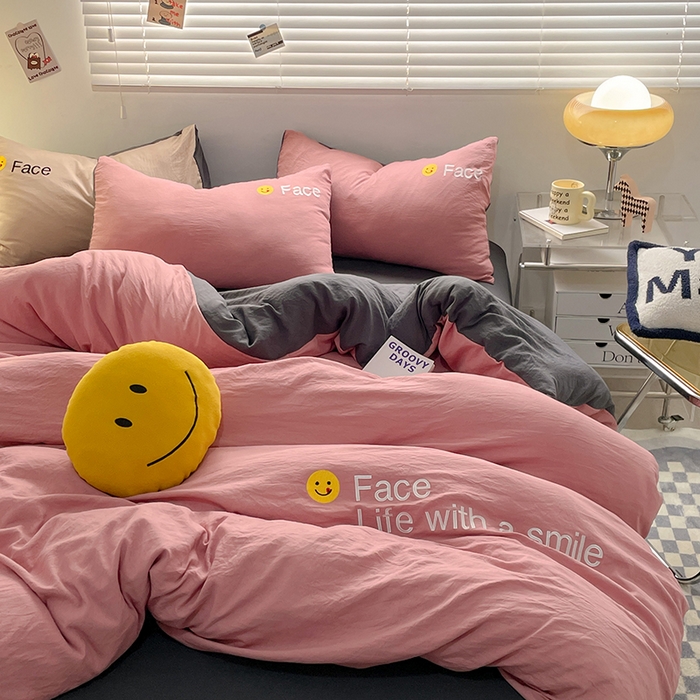 91家纺网 家纺一手货源 找家纺 优尚佳生活馆 2025新款水洗棉磨毛刺绣四件套 深灰相思豆