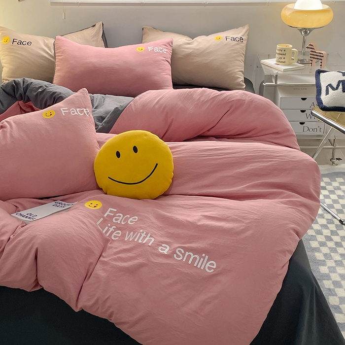 91家纺网 家纺一手货源 找家纺 优尚佳生活馆 2025新款水洗棉磨毛刺绣四件套 深灰相思豆