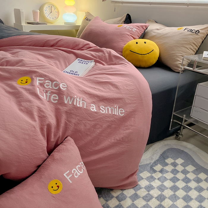 91家纺网 家纺一手货源 找家纺 优尚佳生活馆 2025新款水洗棉磨毛刺绣四件套 深灰相思豆