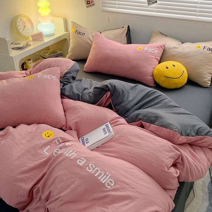 91家纺网 家纺一手货源 找家纺 优尚佳生活馆 2025新款水洗棉磨毛刺绣四件套 深灰相思豆