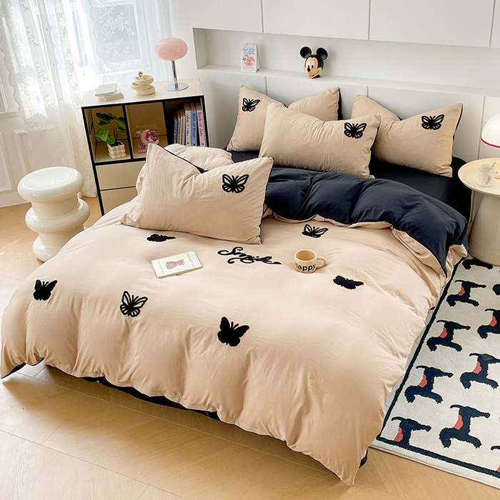 91家纺网 家纺一手货源 找家纺 优尚佳生活馆 2025新款水洗棉毛巾绣四件套（提供买家秀） 幸运蝴蝶