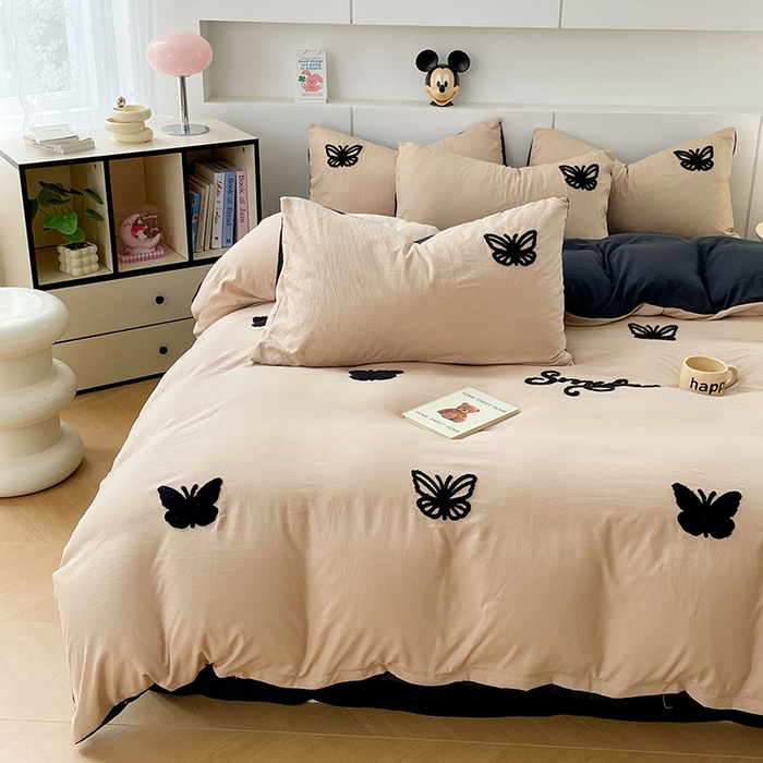 91家纺网 家纺一手货源 找家纺 优尚佳生活馆 2025新款水洗棉毛巾绣四件套（提供买家秀） 幸运蝴蝶