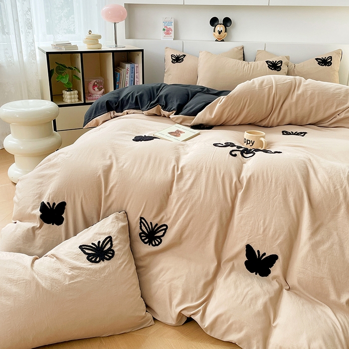 91家纺网 家纺一手货源 找家纺 优尚佳生活馆 2025新款水洗棉毛巾绣四件套（提供买家秀） 幸运蝴蝶