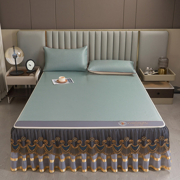 91家纺网 家纺一手货源 找家纺 情恒家纺 2025新款冰藤可拆卸床裙席三件套 皇朝 辰青