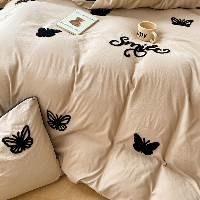 91家纺网 家纺一手货源 找家纺 优尚佳生活馆 2025新款水洗棉毛巾绣四件套（提供买家秀） 幸运蝴蝶