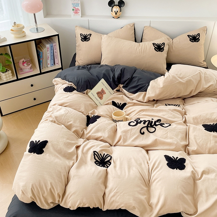 91家纺网 家纺一手货源 找家纺 优尚佳生活馆 2025新款水洗棉毛巾绣四件套（提供买家秀） 幸运蝴蝶