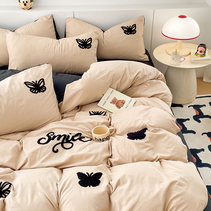 91家纺网 家纺一手货源 找家纺 优尚佳生活馆 2025新款水洗棉毛巾绣四件套（提供买家秀） 幸运蝴蝶