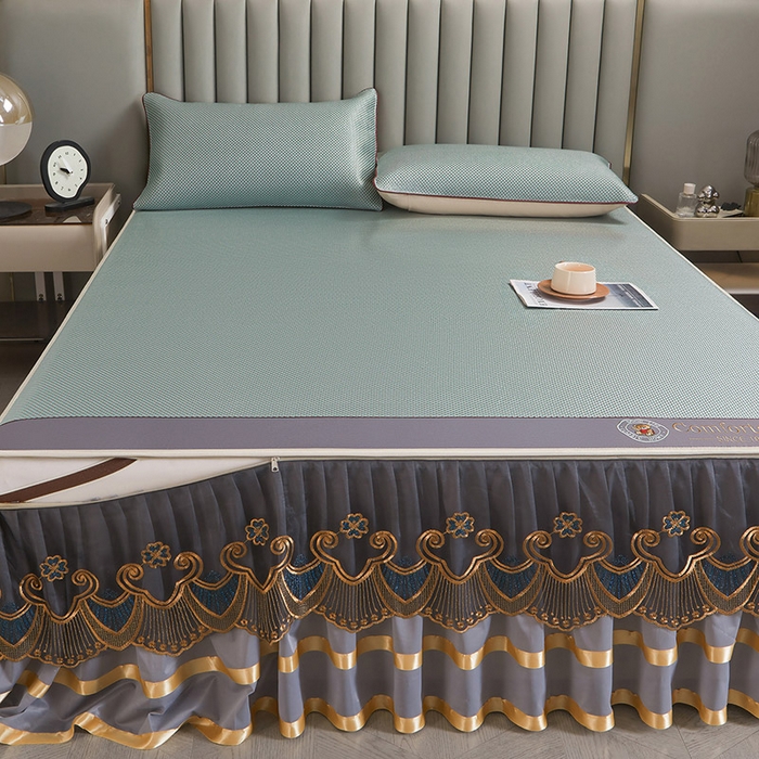 91家纺网 家纺一手货源 找家纺 情恒家纺 2025新款冰藤可拆卸床裙席三件套 皇朝 辰青