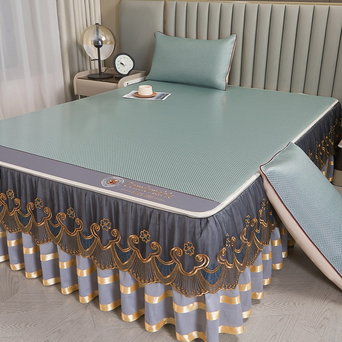 91家纺网 家纺一手货源 找家纺 情恒家纺 2025新款冰藤可拆卸床裙席三件套 皇朝 辰青