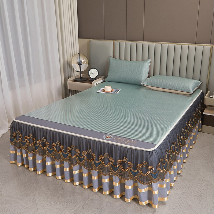 91家纺网 家纺一手货源 找家纺 情恒家纺 2025新款冰藤可拆卸床裙席三件套 皇朝 辰青