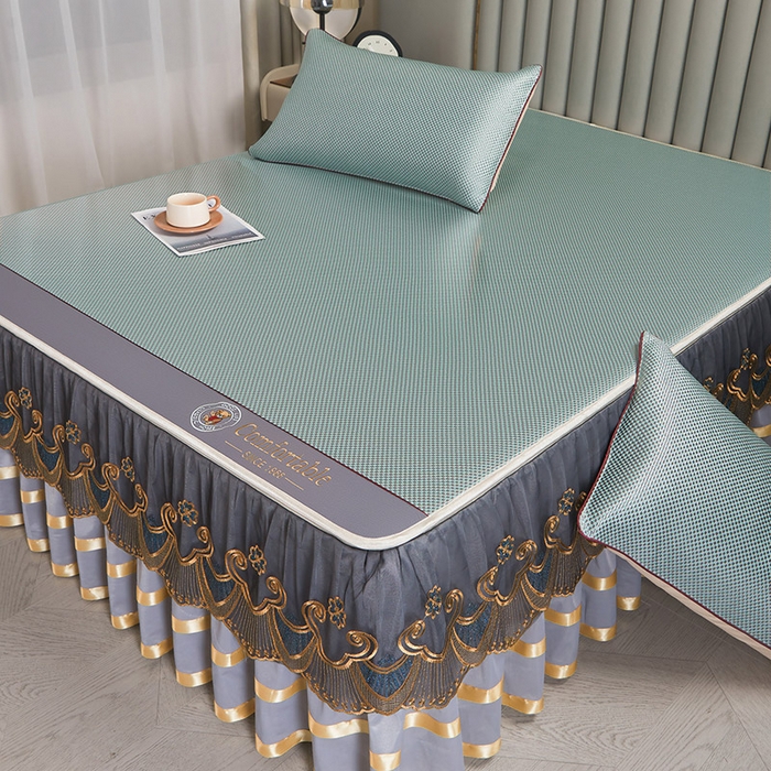 91家纺网 家纺一手货源 找家纺 情恒家纺 2025新款冰藤可拆卸床裙席三件套 皇朝 辰青