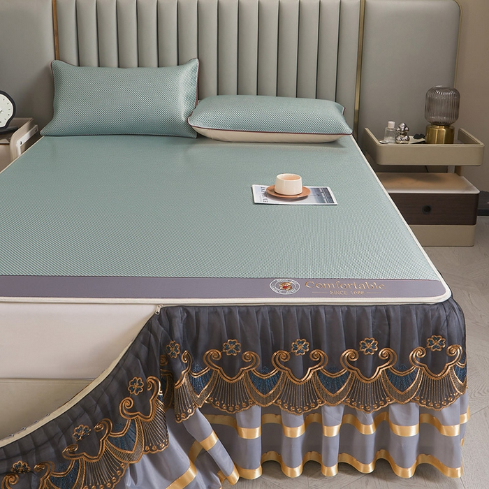 91家纺网 家纺一手货源 找家纺 情恒家纺 2025新款冰藤可拆卸床裙席三件套 皇朝 辰青